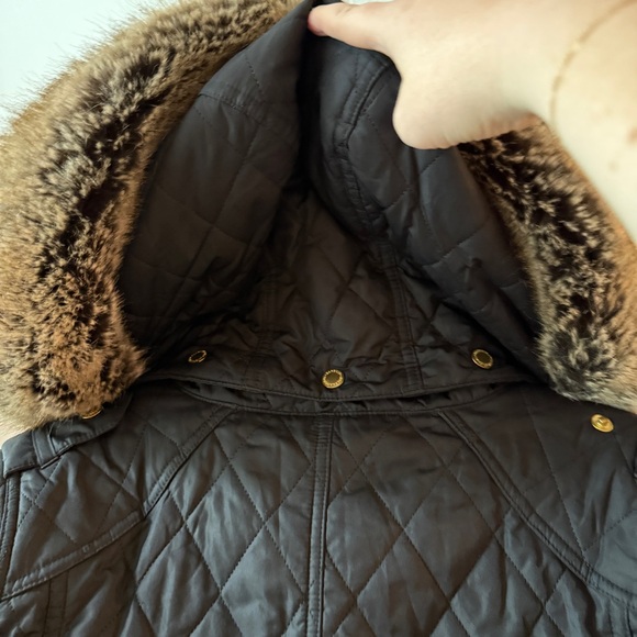 Barbour Black Quilted Jacket with Detachable Fur Hood - Picture 10 of 12